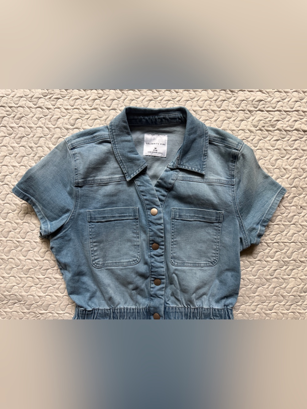 Celebrity Pink Medium (7-9) One Piece Denim Romper Stretch - Picture 3 of 11